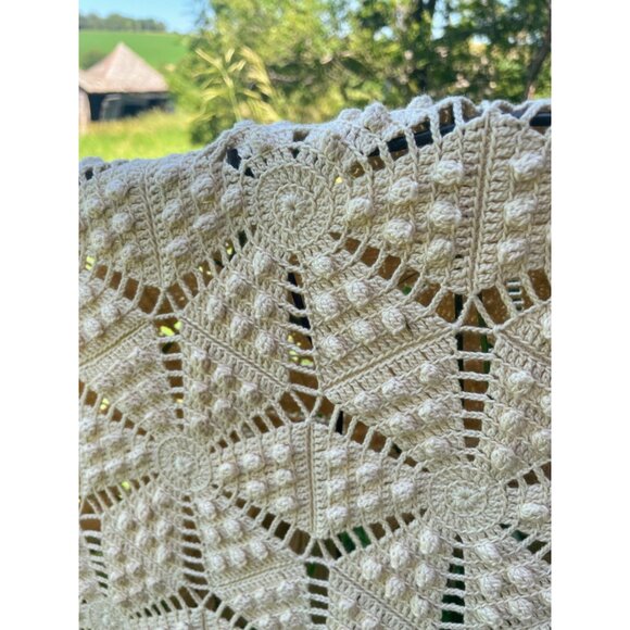 Antique 1930s Thread Cotton Crochet BedSpread star Pattern Fringe 98 x 81" - Picture 7 of 16